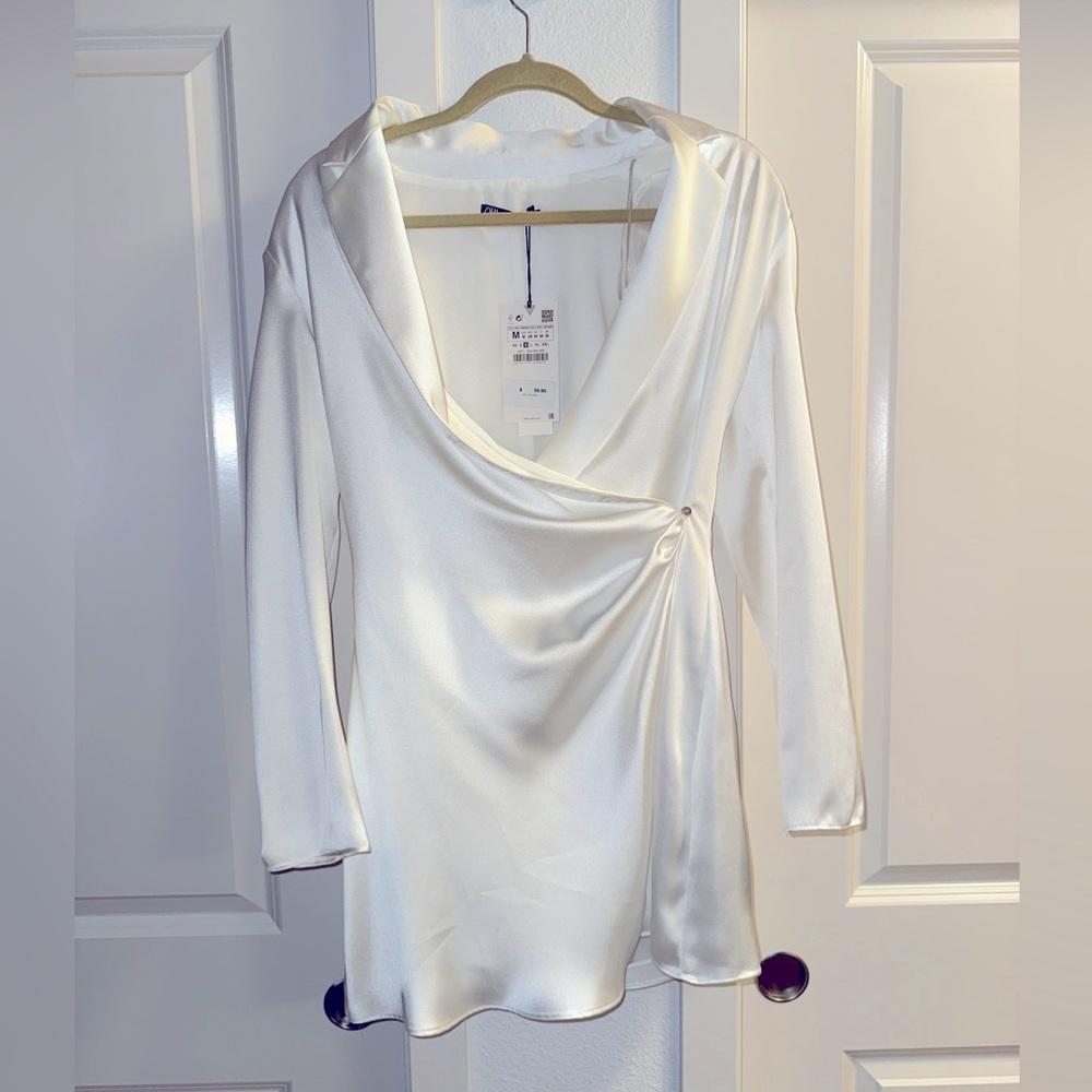 Zara Short Satin Dress with Shoulder Pads